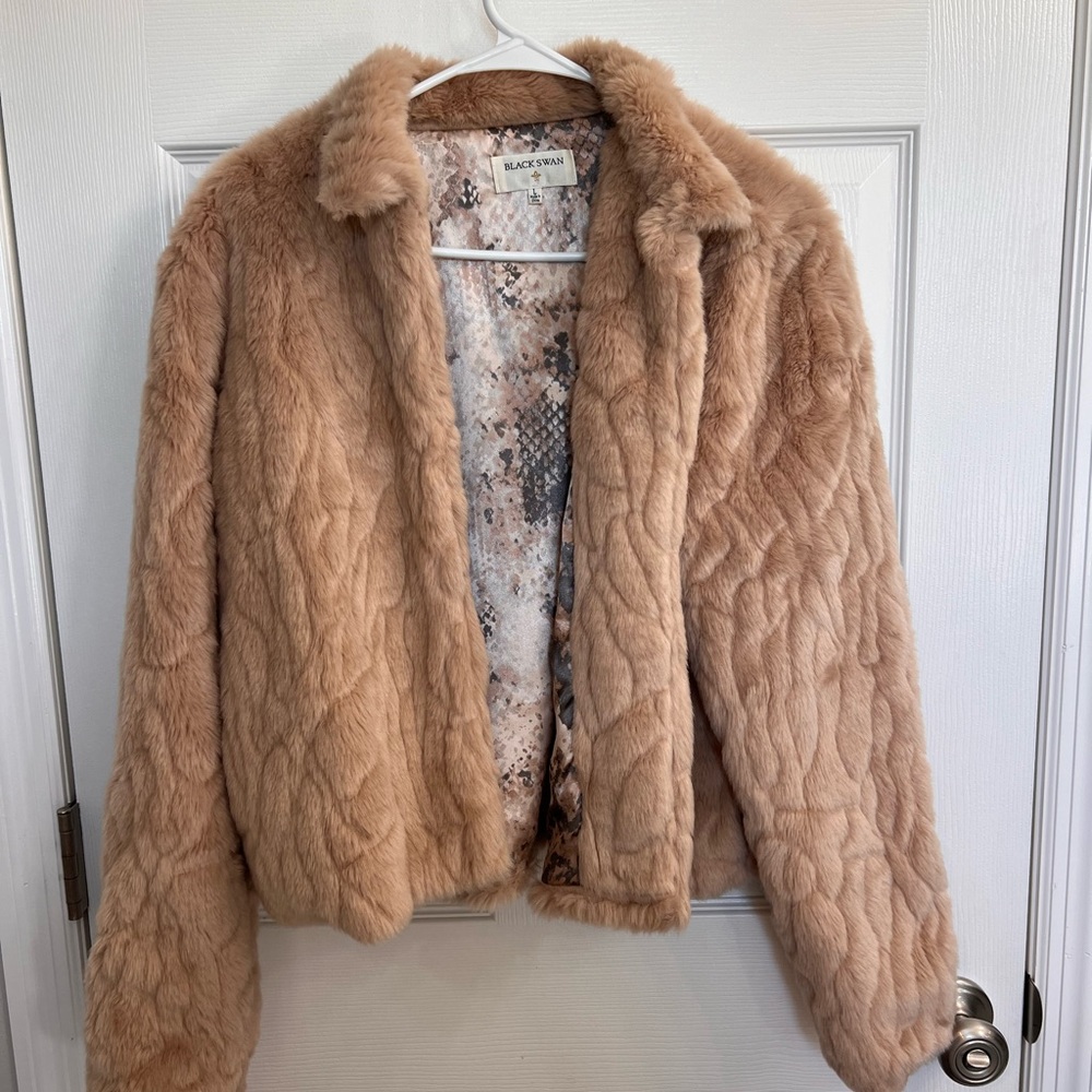 Black swan faux fur jacket
